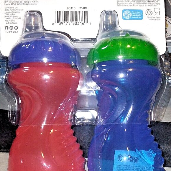 NUBY EASY GRIP SOFT SPOUT CUPS 10 OZ BPA FREE 6+ MONTHS BITE PROOF NO SPILL 2 PC - Picture 4 of 7